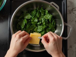 Adding chopped spinach to the mixture