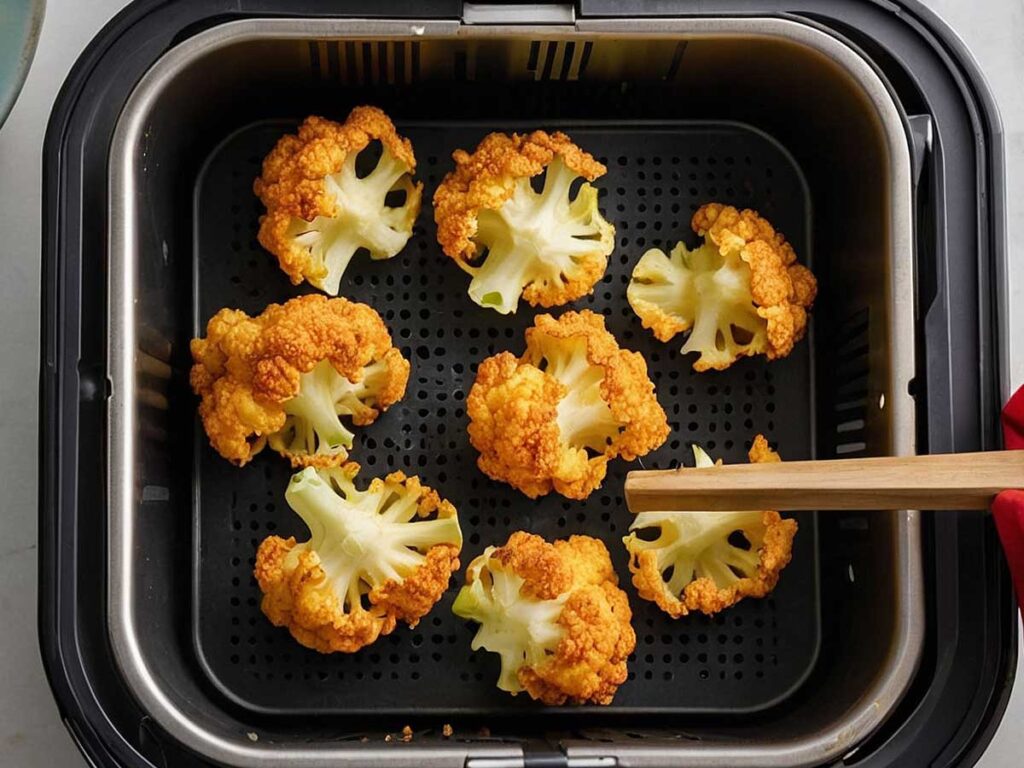 Air frying battered cauliflower florets