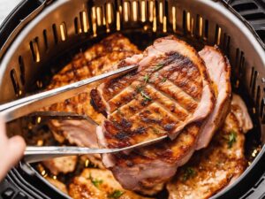 Flipping pork chops halfway through cooking in air fryer