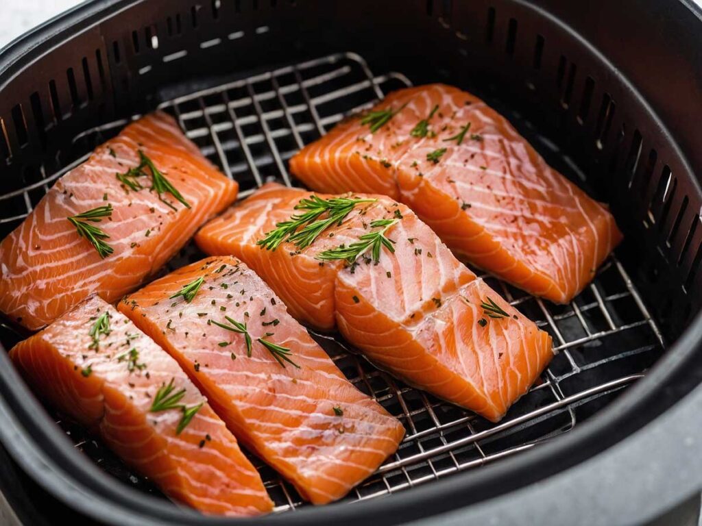 Placing Salmon in the Air Fryer Basket