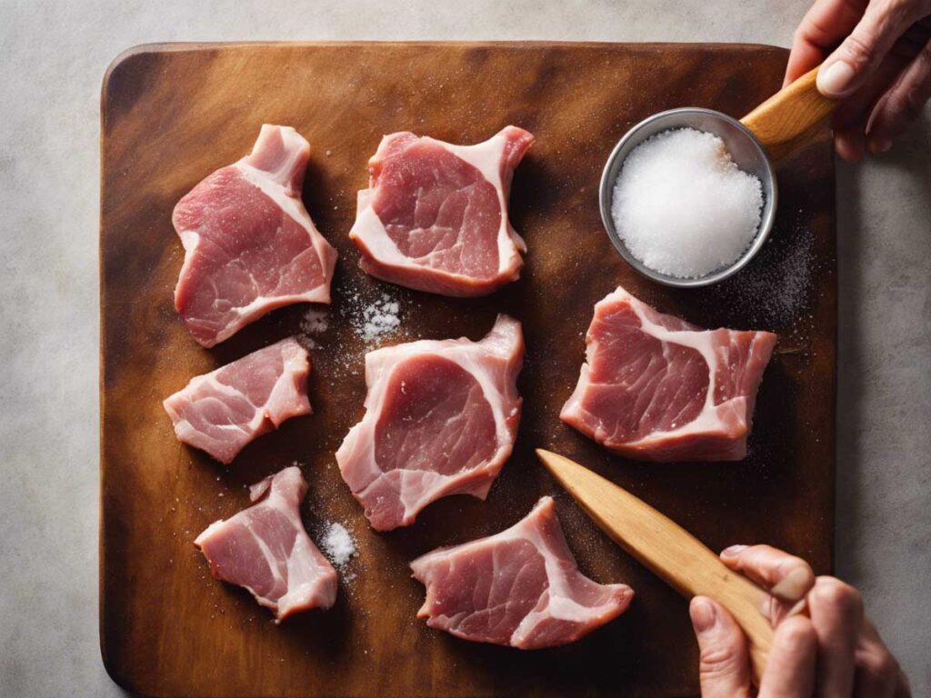 Seasoning pork chops with salt and sugar