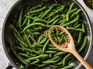Seasoning green beans with sesame oil and soy sauce