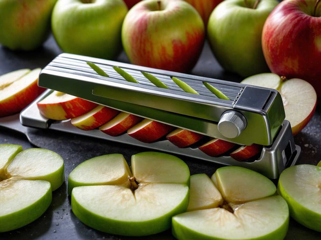 Slicing apples uniformly with a mandoline slicer