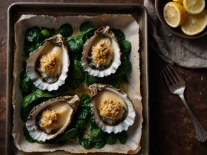 Topping oysters with spinach mixture