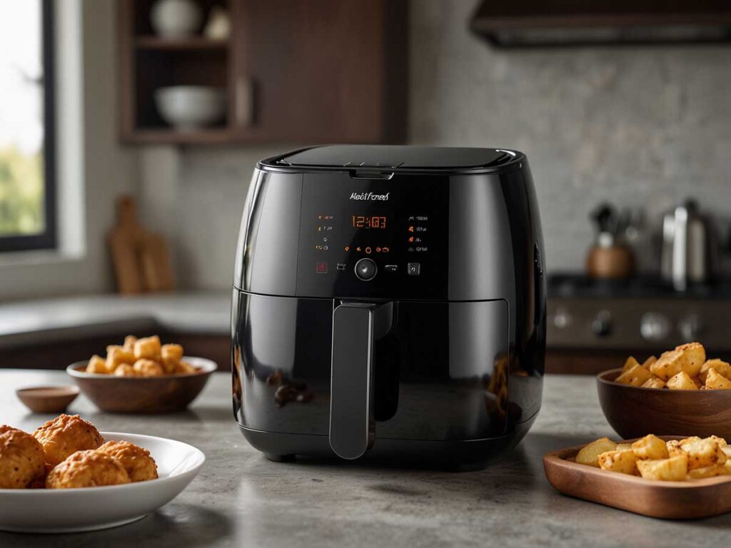 3.5 qt air fryer with temperature control, multifunctional settings, and timer.