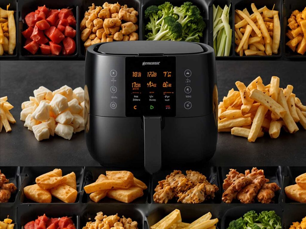 air fryer’s digital touch screen with pre-set programs for common dishes