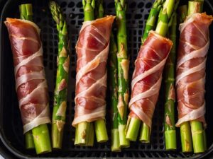 arranged prosciutto wrapped asparagus