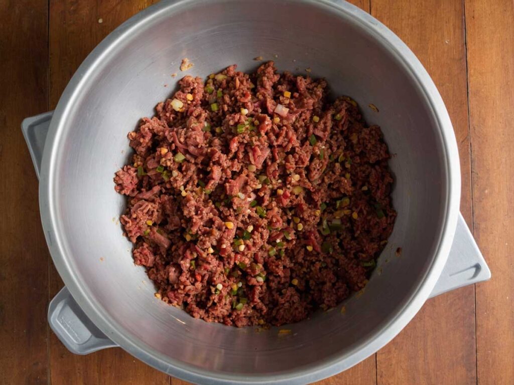 Ground beef mixture ready for forming into slider patties