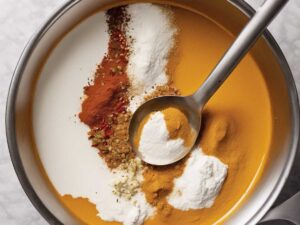 Mixing yogurt and spices for tandoori marinade