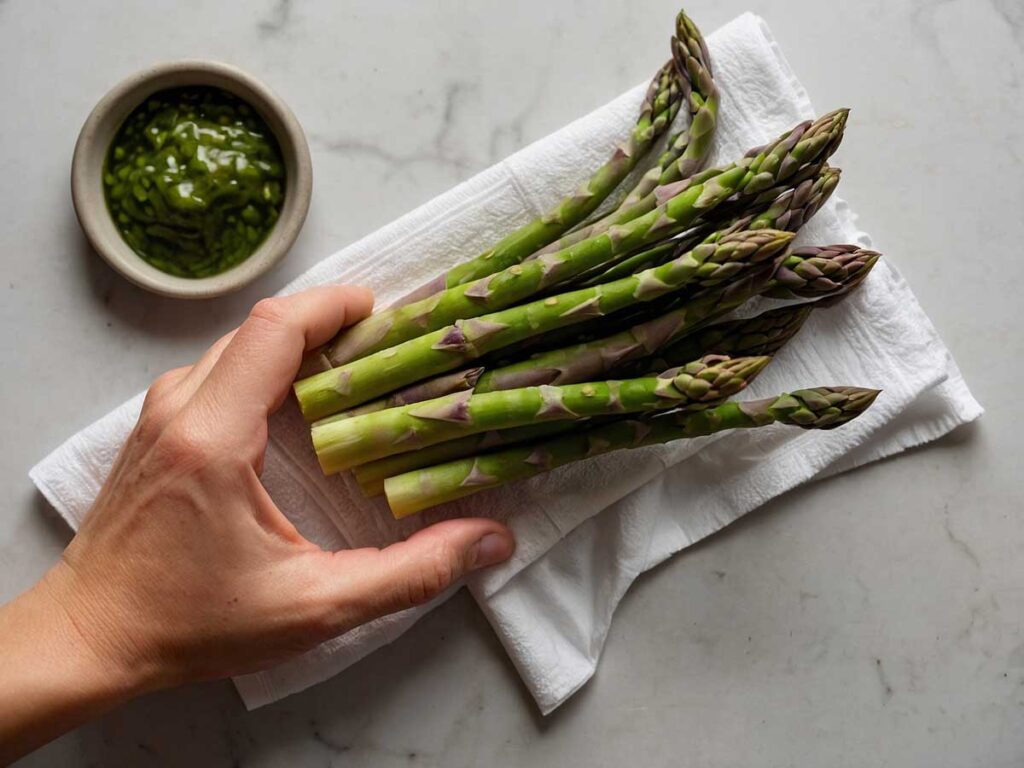 patting dry asparagus