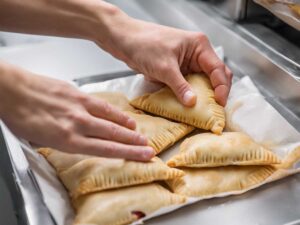 Removing frozen apple turnovers from their packaging