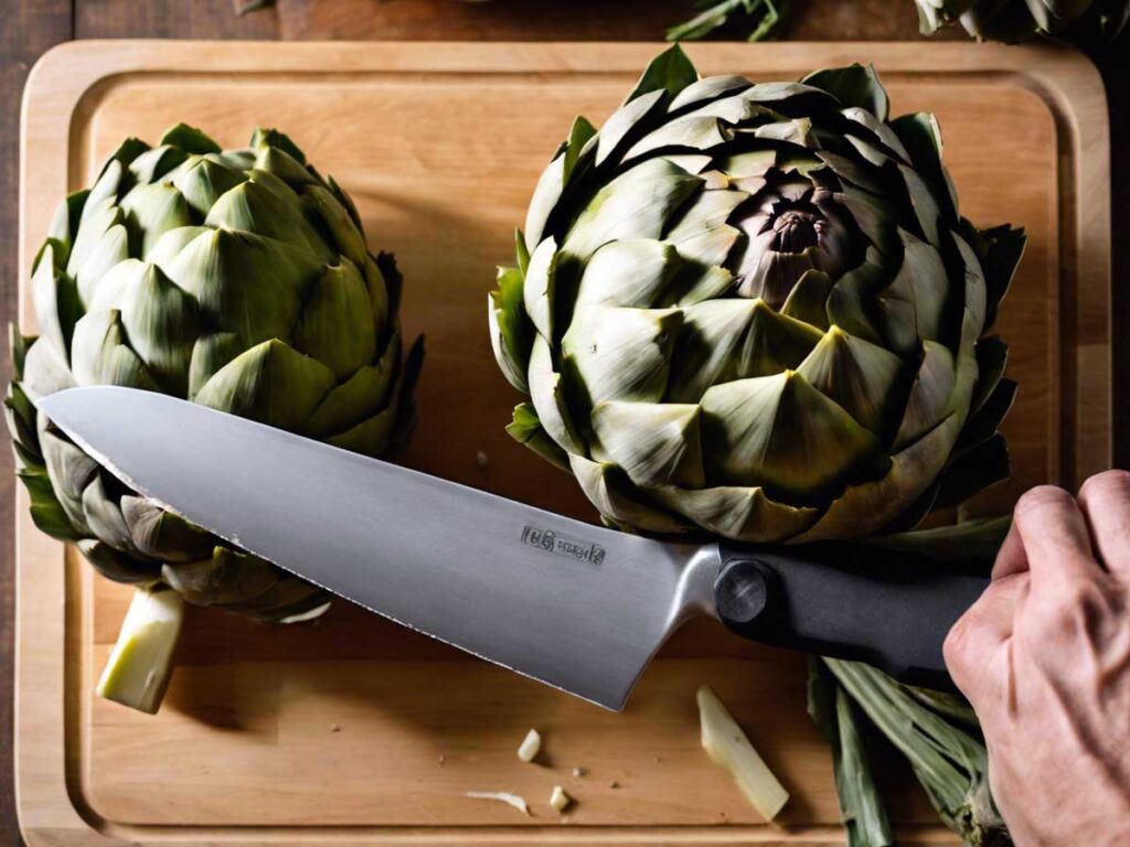 Trimming the top inch off an artichoke