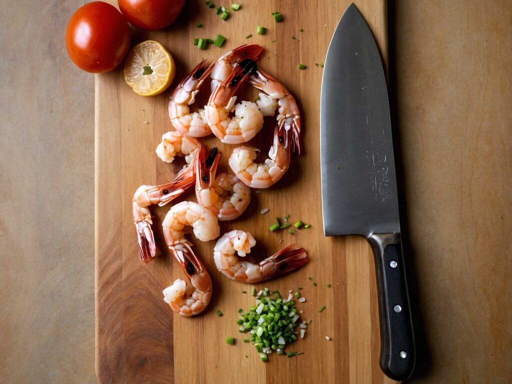 Chopping shrimp for stuffing