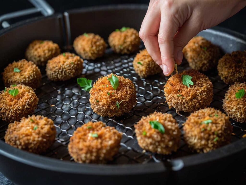 Cooked Breaded Stuffed Mushrooms in Air Fryer