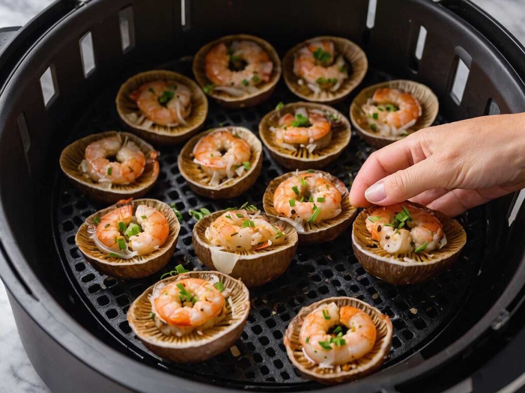 Cooking shrimp stuffed mushrooms in air fryer