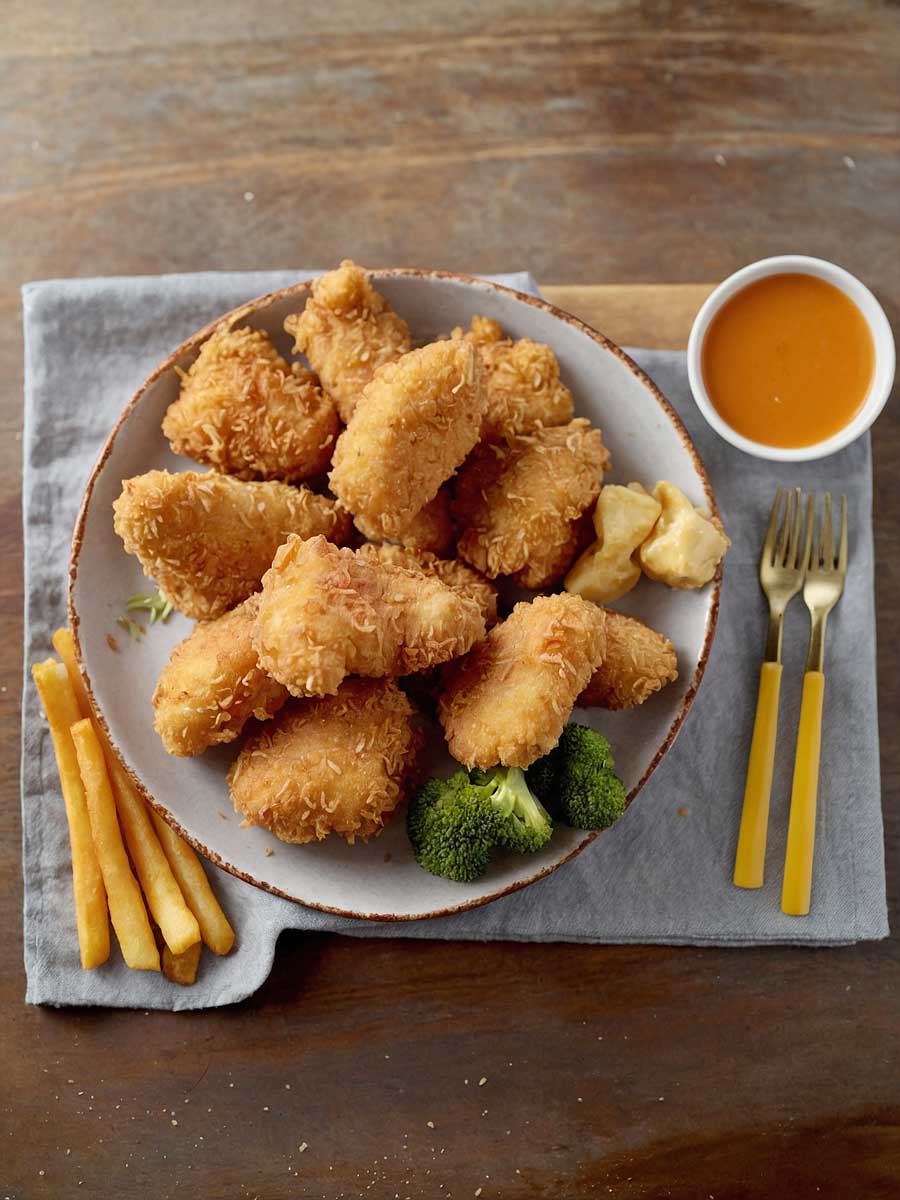 Crispy Golden Dinosaur Chicken Nuggets Freshly Cooked in Air Fryer