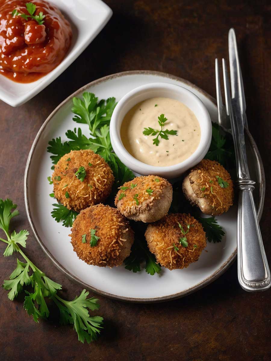 Crunchy Breaded Stuffed Mushrooms Freshly Cooked in Air Fryer