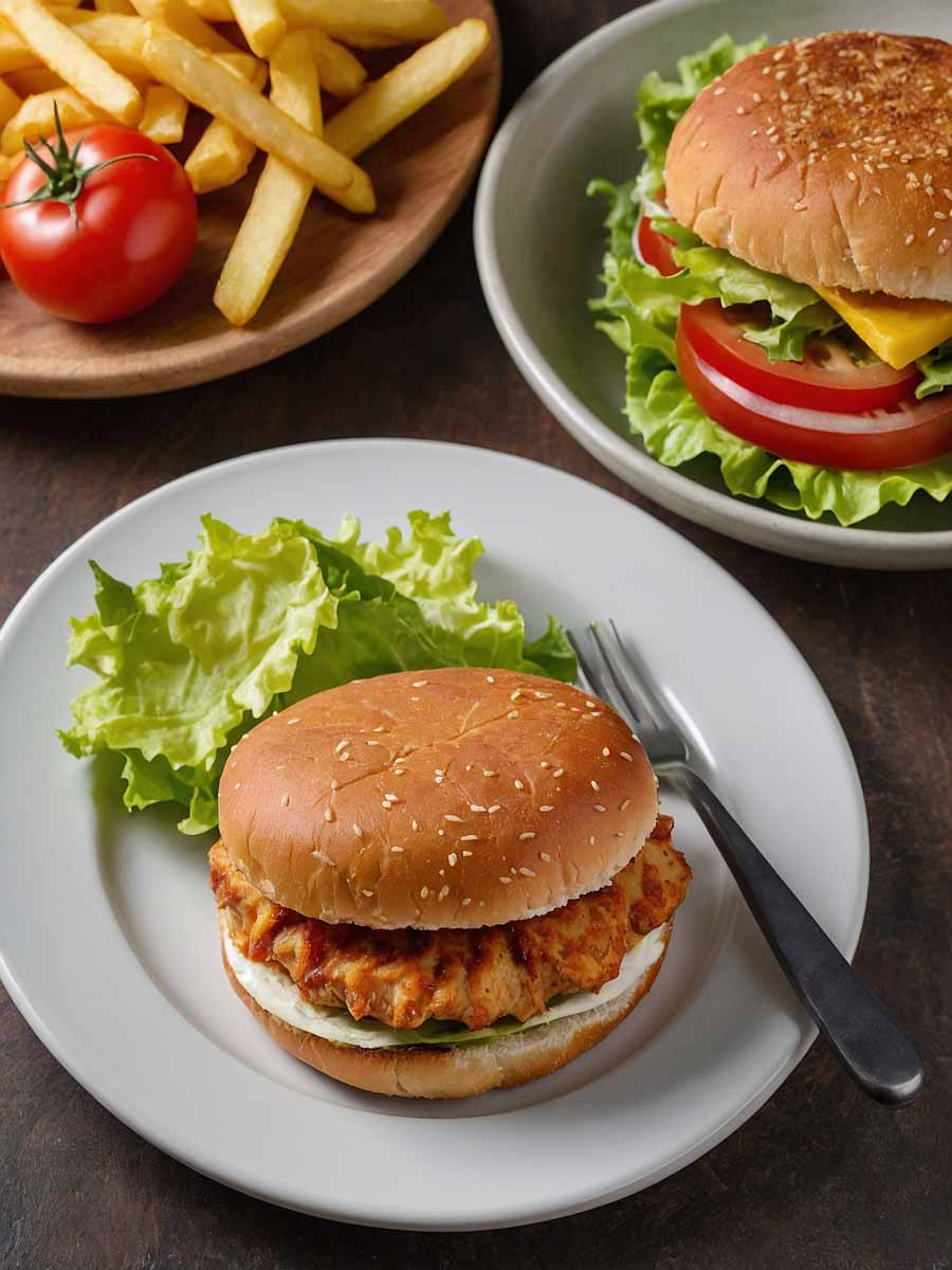 Golden Crispy Frozen Chicken Patties Freshly Cooked in Air Fryer