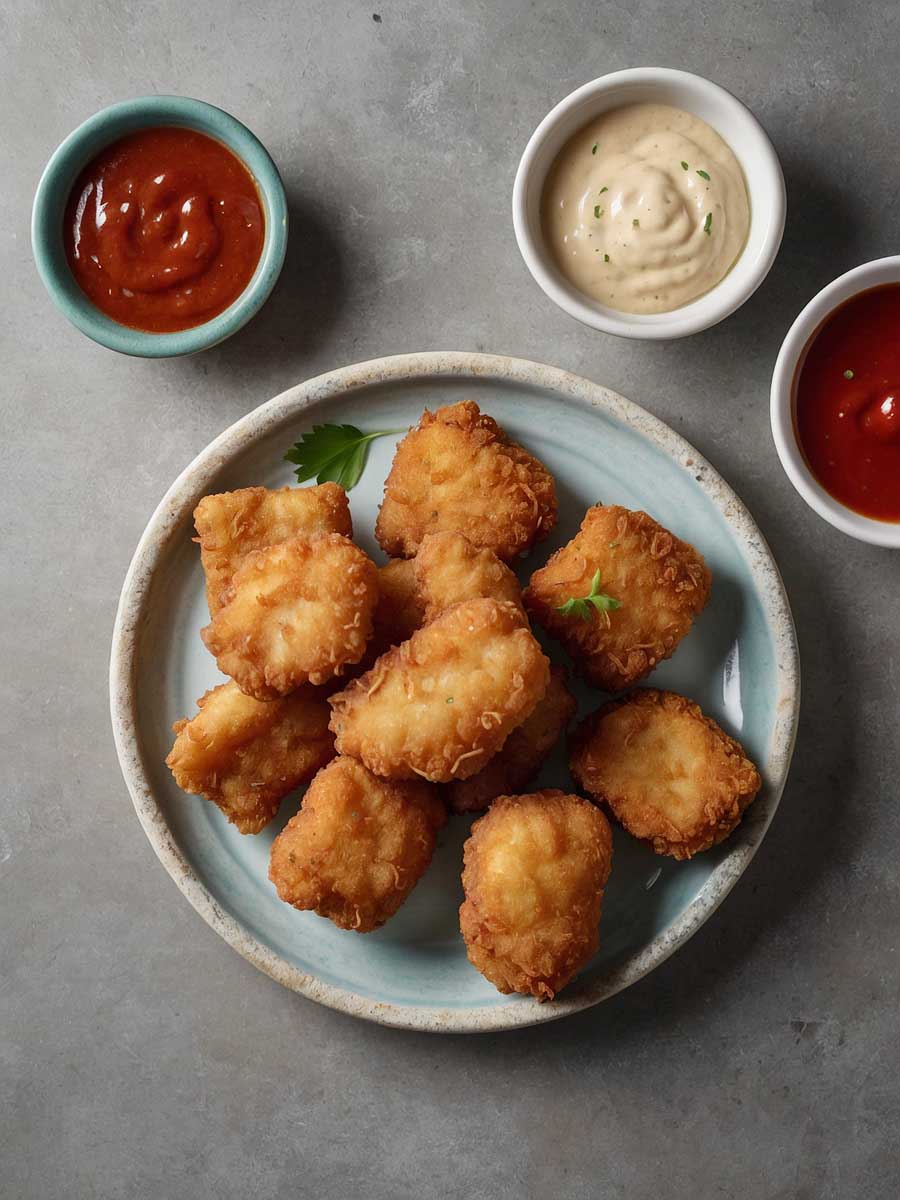 Golden brown Trader Joe's Battered Fish Nuggets freshly cooked in air fryer