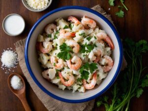 Mixing filling for shrimp stuffed mushrooms