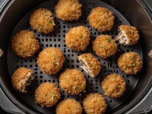 Placing Breaded Stuffed Mushrooms in Air Fryer