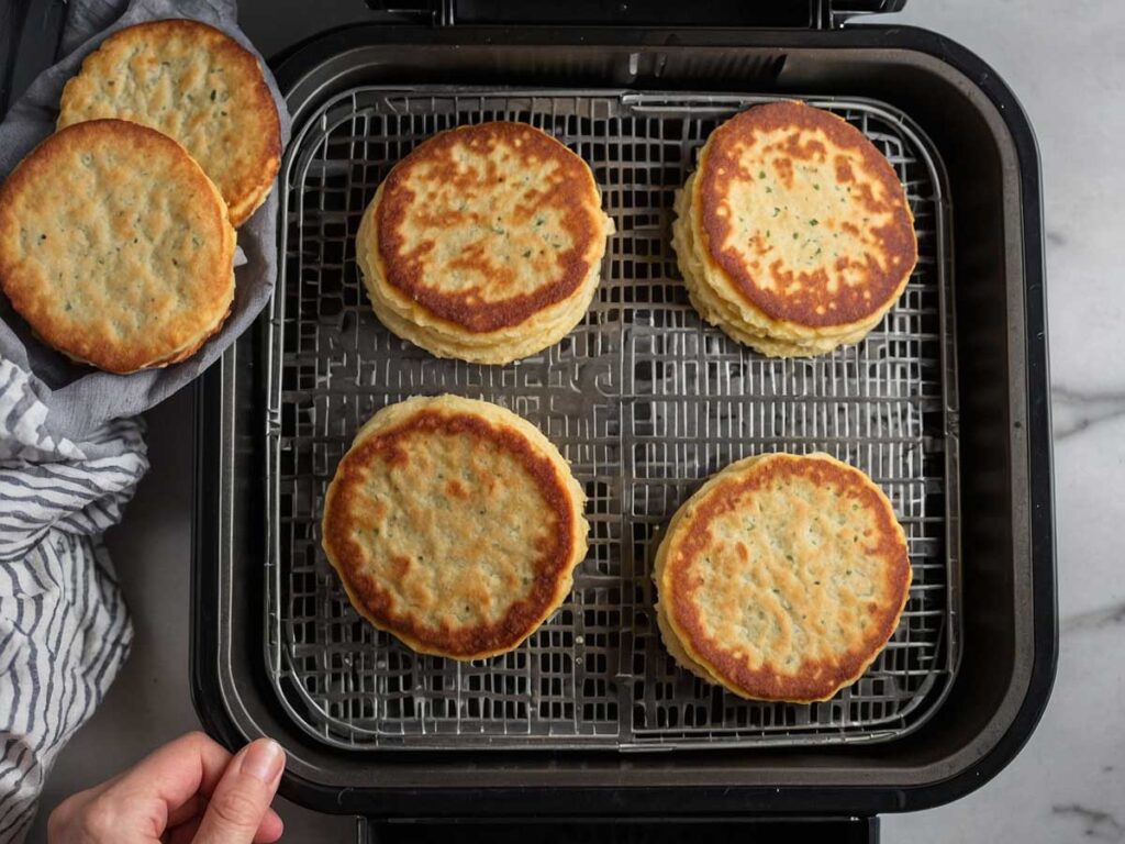 Placing Frozen Griddle Cakes in Air Fryer Basket