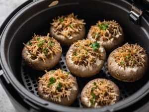 Placing stuffed mushrooms in air fryer basket
