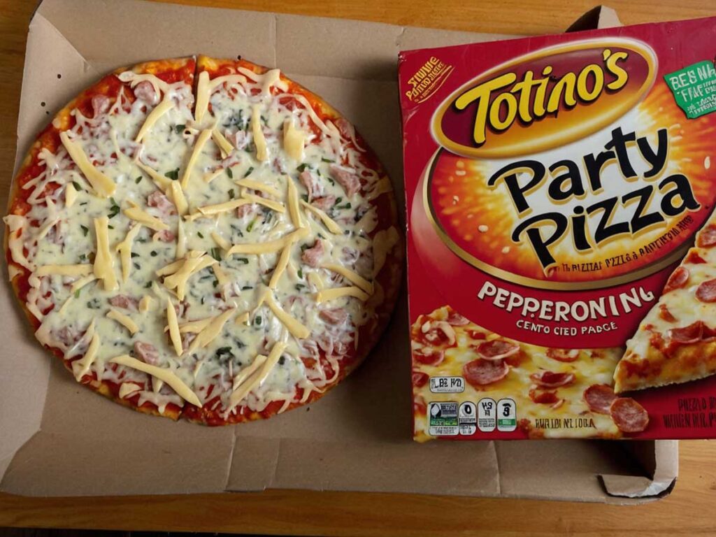 Preparing Totino's Party Pizza for cooking