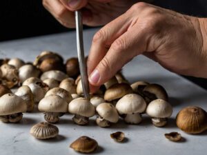 Removing stems from button mushrooms