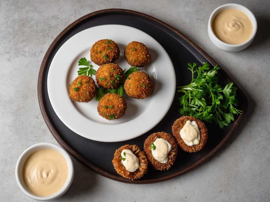 Serving Breaded Stuffed Mushrooms