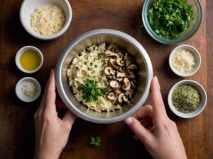 Mixing Stuffed Mushroom Filling