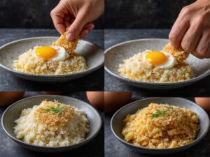 Coating fish fillets in flour, eggs, and panko breadcrumbs