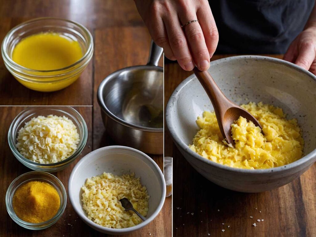 Mixing butter, olive oil, and seasoning for Hasselback potatoes