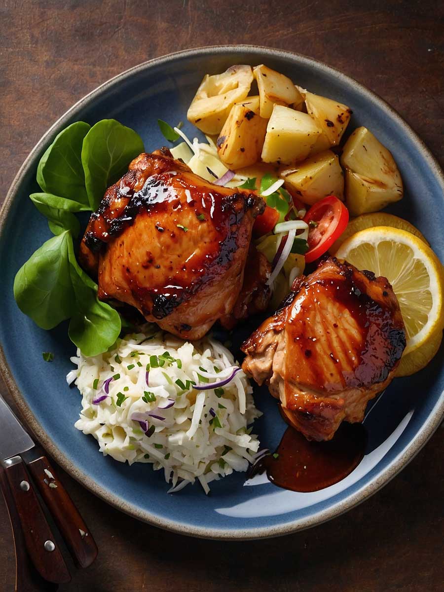 Serving BBQ chicken thighs with side dishes