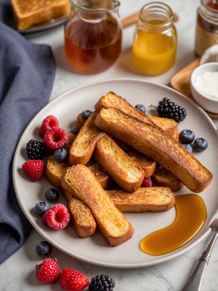 Serving French toast sticks on a plate