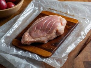 Tenderizing chicken breast with meat mallet