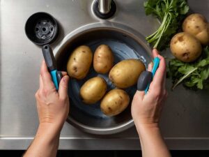 Washing and peeling russet potatoes