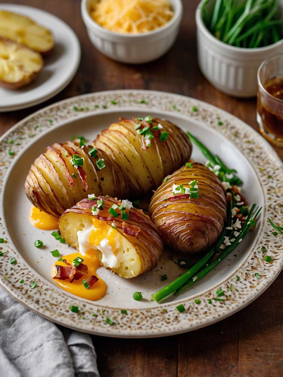 Crispy Hasselback Potatoes Freshly Cooked in Air Fryer